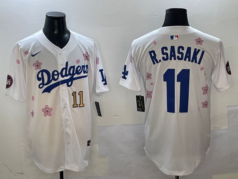 Men Los Angeles Dodgers #11 R.Sasaki White Sakura Edition 2025 Nike MLB Jersey style 7->los angeles dodgers->MLB Jersey